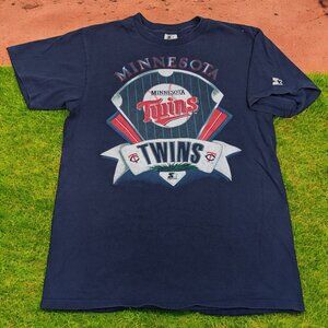 Vintage Minnesota Twins MLB STARTER T Shirt Single Stitch Sz M Blue‎ USA Made
